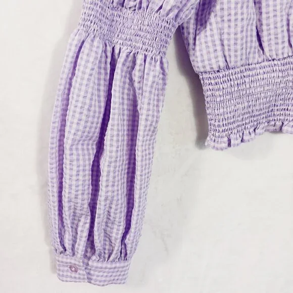Zara, Lavender & White Gingham Check Crop Top, Long Sleeve, Renaissance, Peasant - Picture 6 of 14